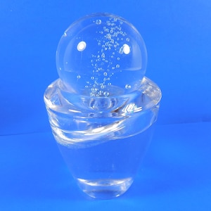 Art Glass Air Bubble Clear Glass Crystal Ball On Clear Glass Tapered Pedestal Base Removable Hand Blown Glass Ball Tapered Reversible Base
