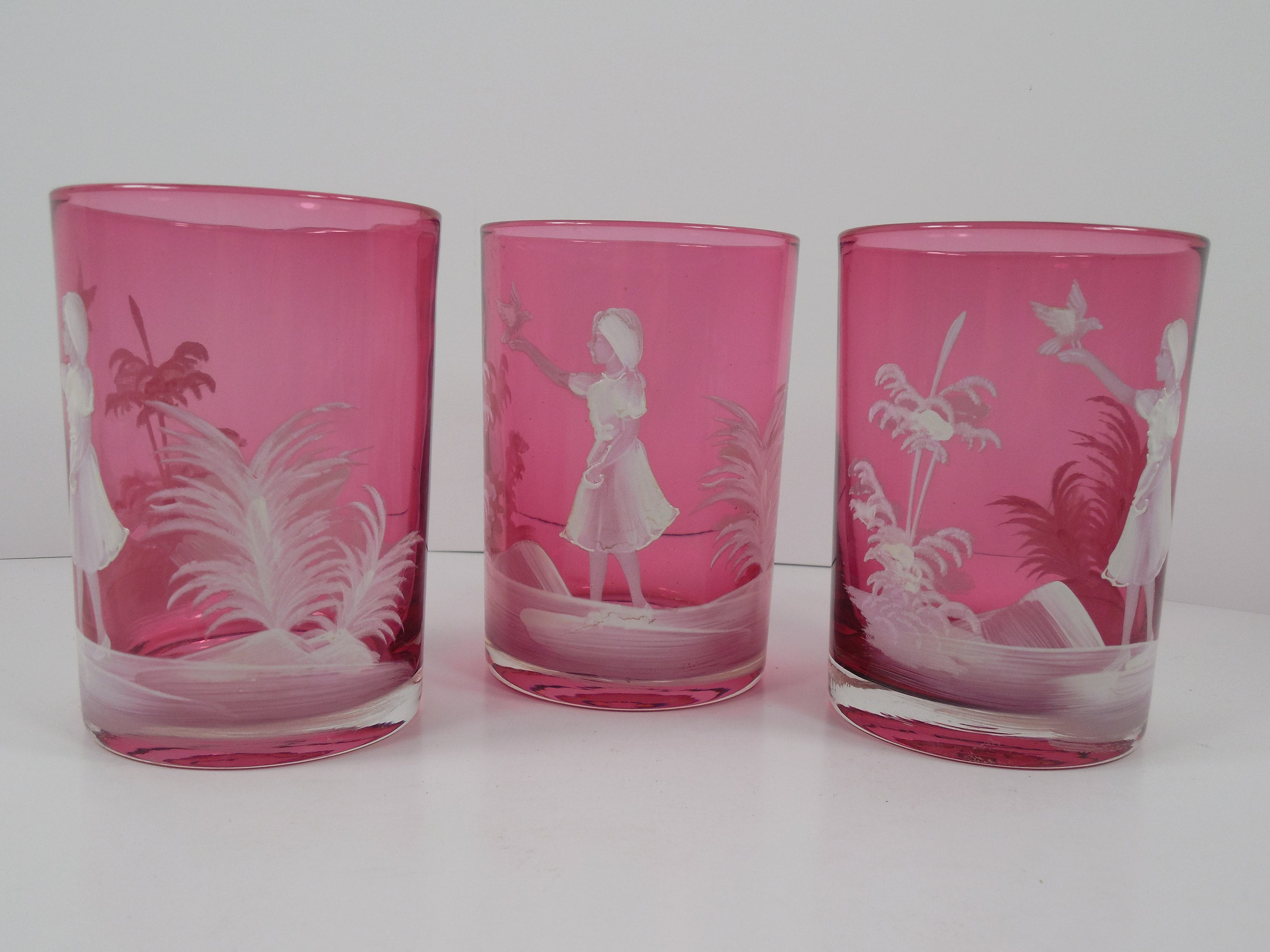 Fenton Cranberry Glass Victorian Mary Gregory Pitcher Six 6