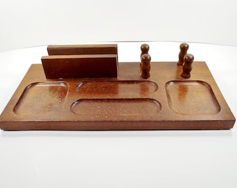 Mid Century Modern MCM Wood Wooden Valet Tray Dresser Organizer Men's Accessories Tray Jewelry Box Wallet Holder Coins Keys Watches Phones