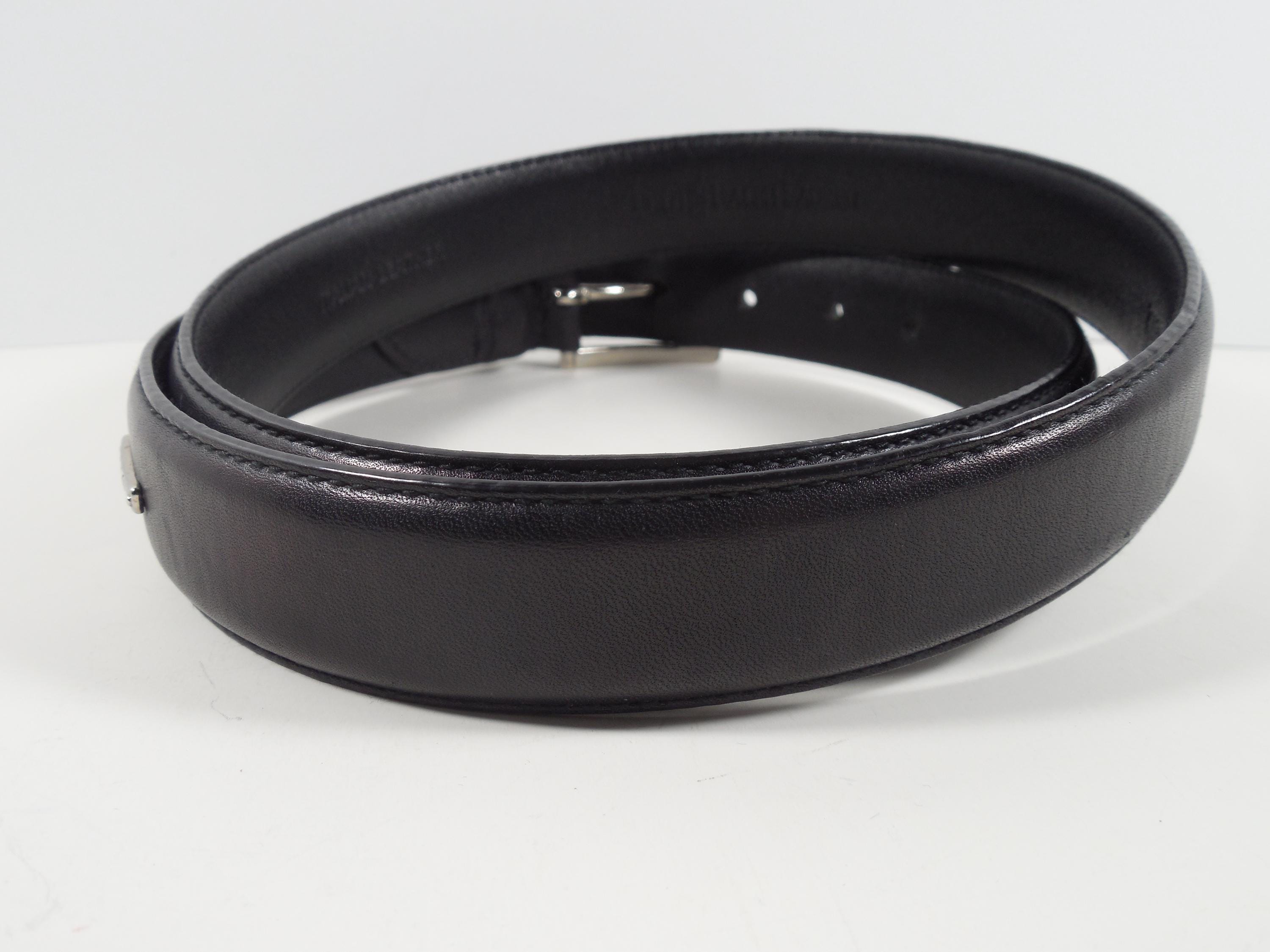 New Ralph Lauren Made in Italy Black Leather  Silver Logo Buckle Belt Sz L Ralph Lauren Polo Black Italian Leather Belt Men main image 3