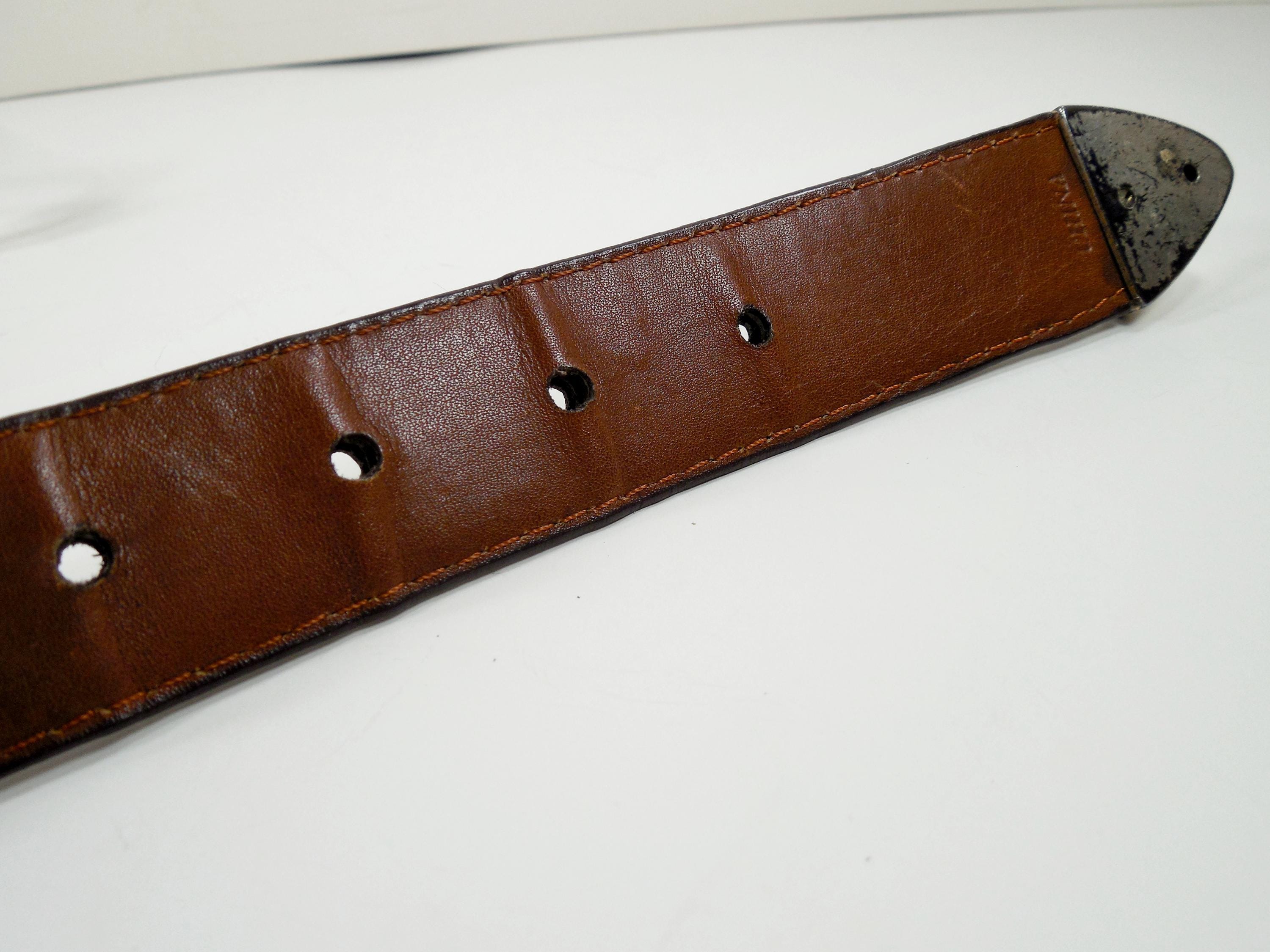 Vintage Leather Golf Concho Belt Size 36 Brown Croc Alligator Print Brown Embossed Croc Crocodile Gator Alligator Full Grain  main image 2