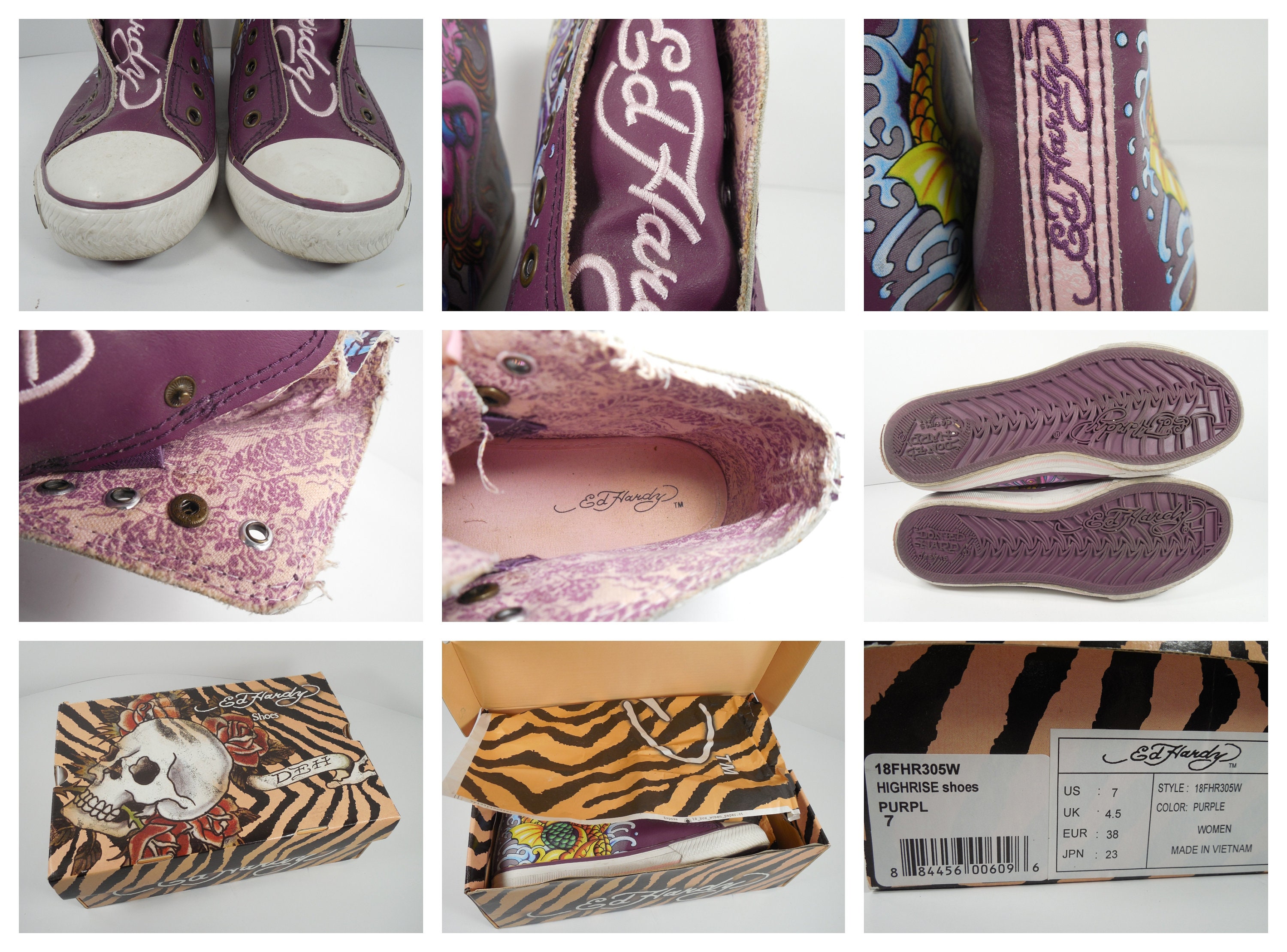 Ed Hardy Highrise Mermaid Sneakers Size 7 Purple High Tops Ankle