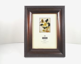 Burnes Of Boston 2003 Dark Brown Cherry Mahagony Tone Beaded Textured Border Solid Wood 8x10 Frame Fits 5x7 Photo Horizontal Or Vertical
