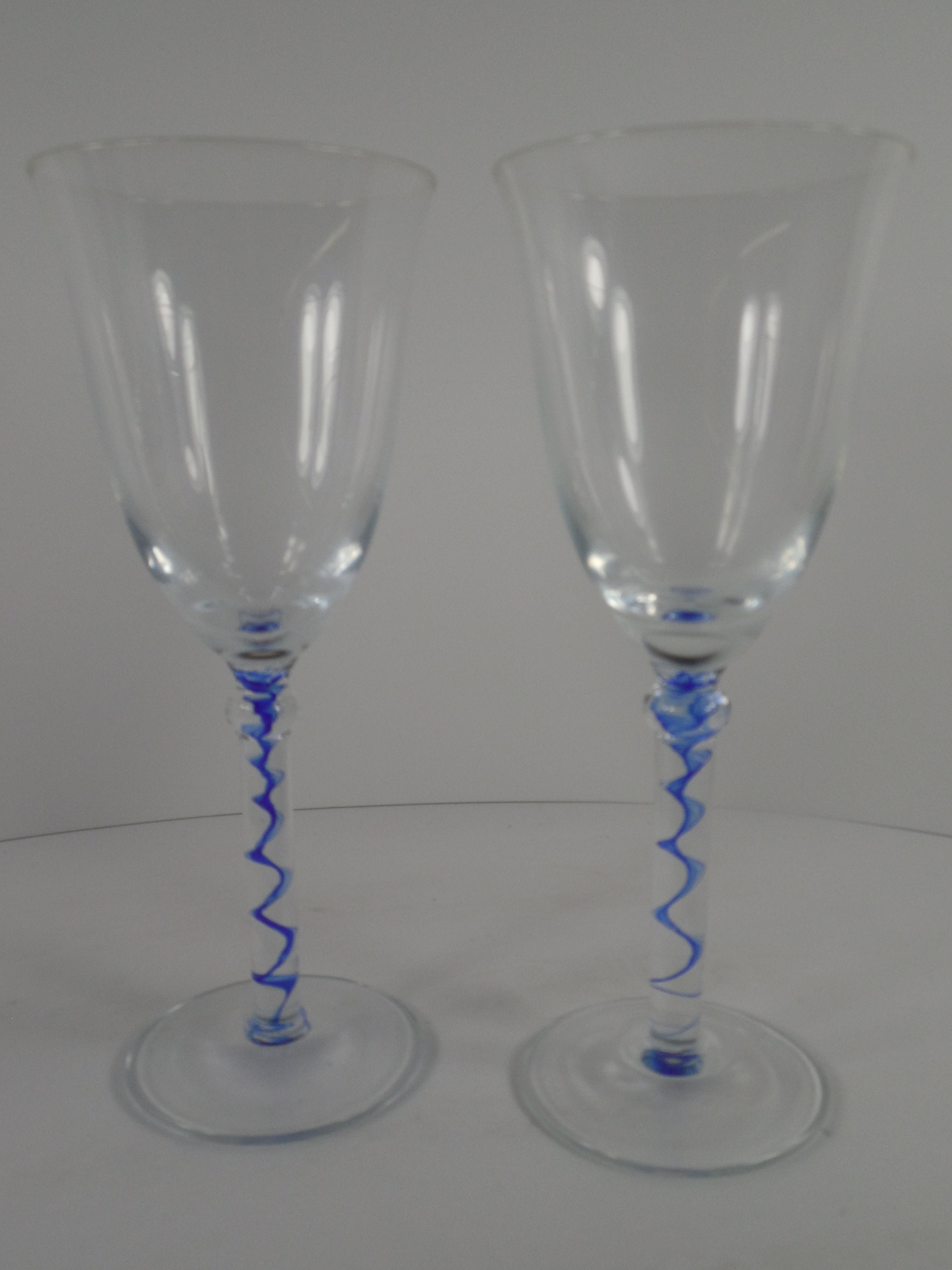 Art Glass Cobalt Blue Swirl Stem Stemmed Wine Glasses Goblets Etsy