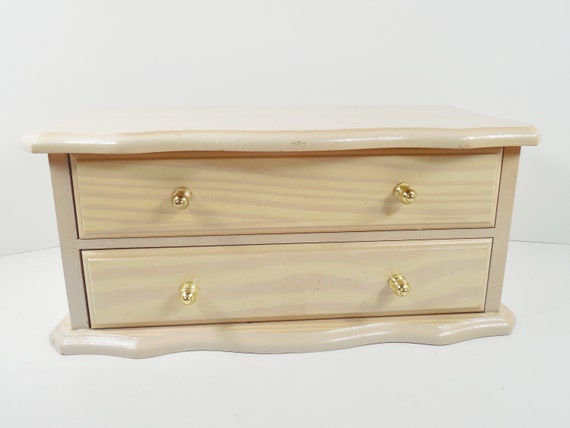 Blonde Wood Wooden Jewelry Box Pull Drawer Music … - image 1