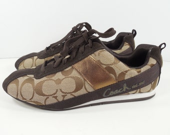 Coach Hadley Brown Signature Canvas Brown Suede Leather Sneakers