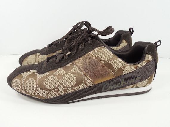 Coach Brown Signature Canvas & Suede Slip-On Sneakers with Metallic Laces Coach Brown M Width Athletic Shoes for Women for sale | eBay main image 2