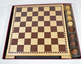 The Woodfield Collection By Cardinal Oak Wood Wooden Checkerboard Game Set Solid Oak Wood Board Wood Wooden Checker Discs New In Box NIB
