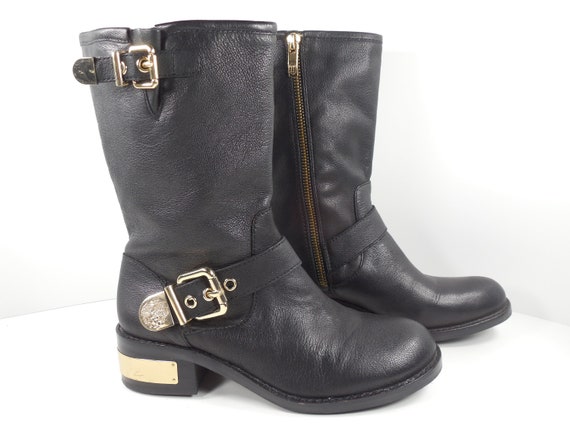 Vince Camuto Winchell Moto Mid Calf Black Leather… - image 1