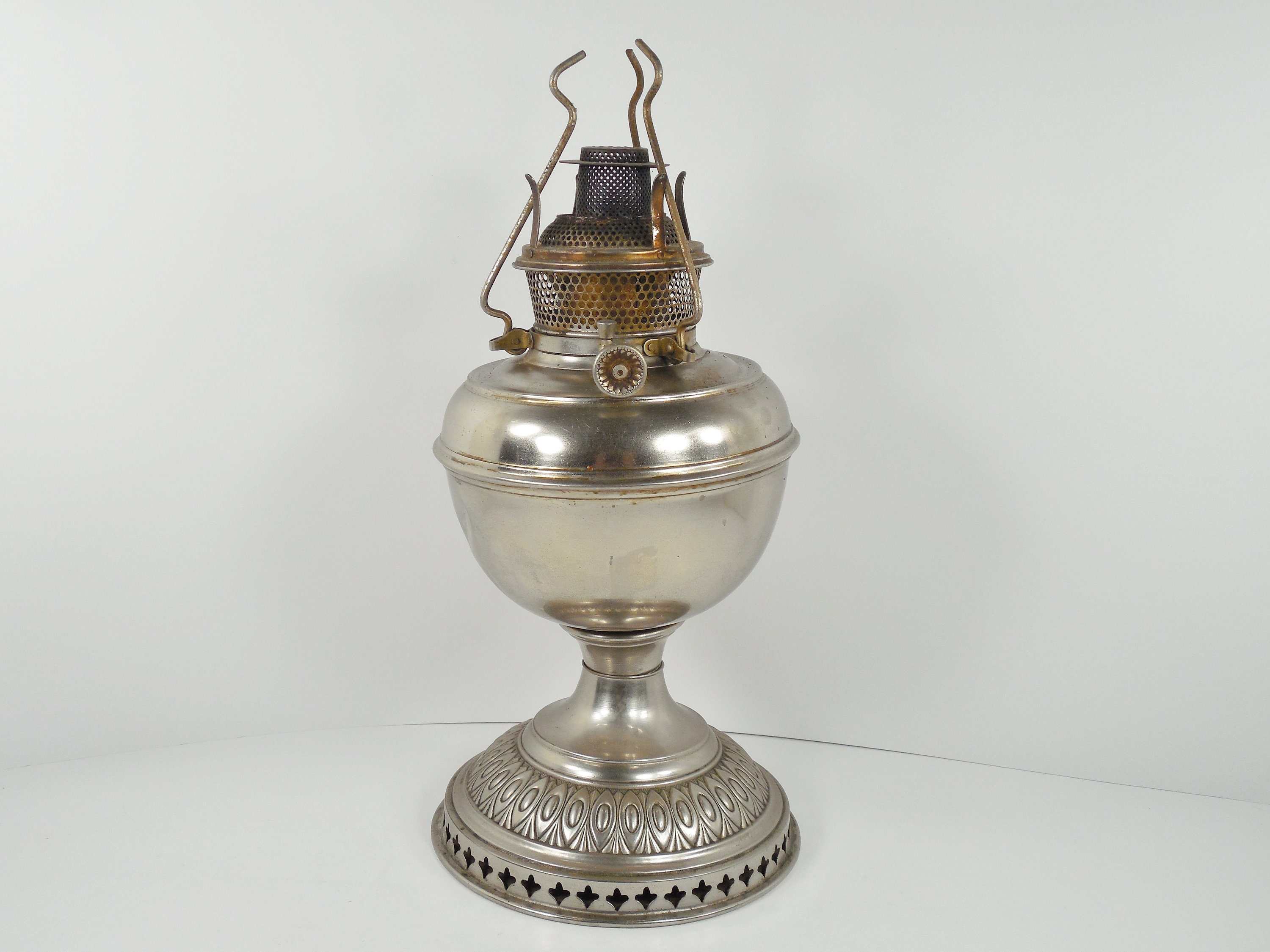 Antique B & H Oil Lamp Lantern Bradley and Hubbard Oil Lamp Nickel