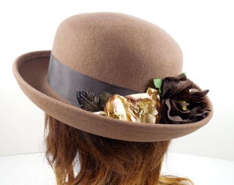 Vintage Betmar Brown Felt Hat With Floral Trim - Etsy display picture 3
