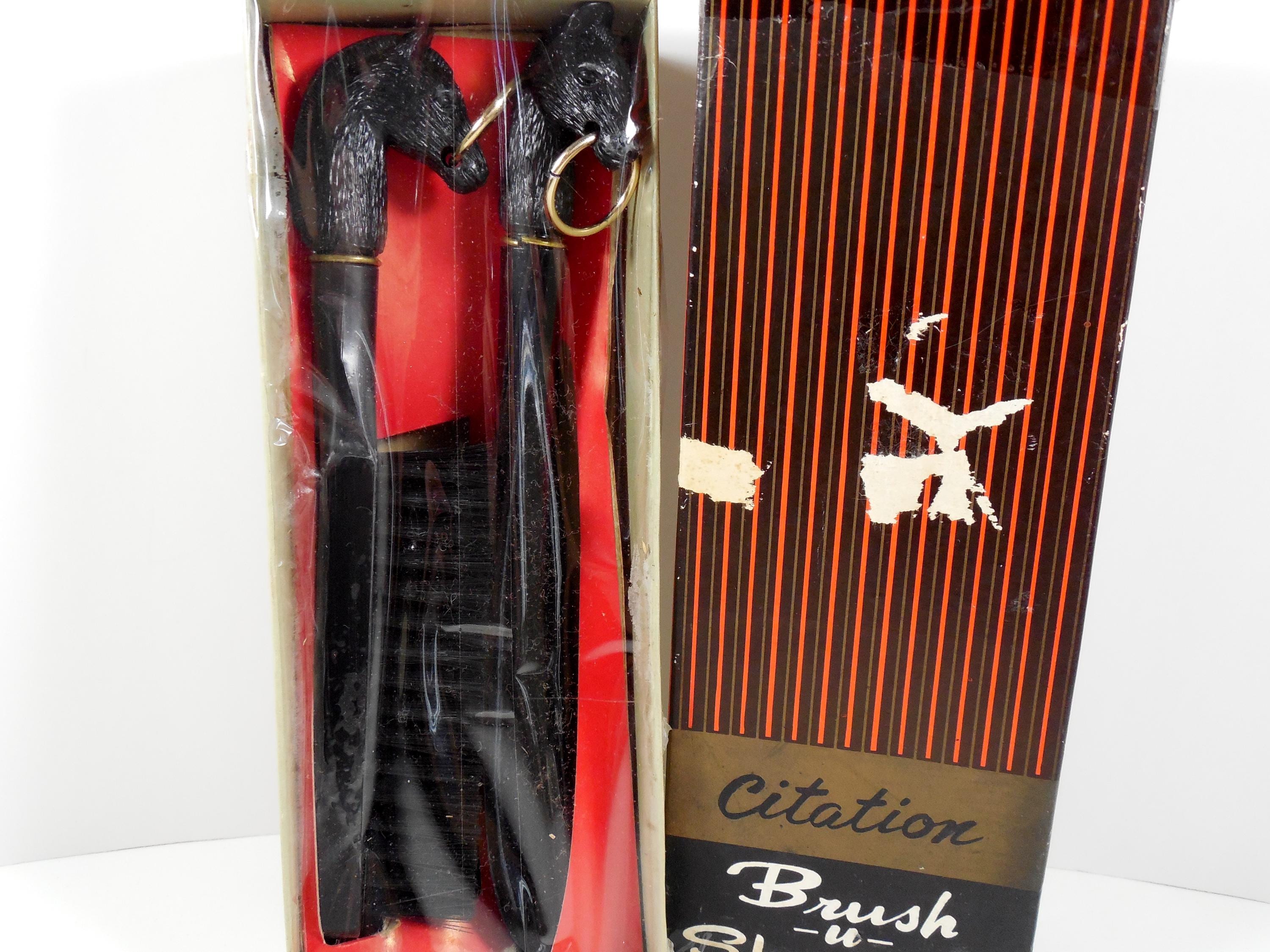 1960s Brass Lion Head Shoe Horn Clothing Brush With Wall Mount Rare 3 Piece Set Vintage 1960s Horse Head Clothes Brush and Shoe Horn Set - Etsy main image 4