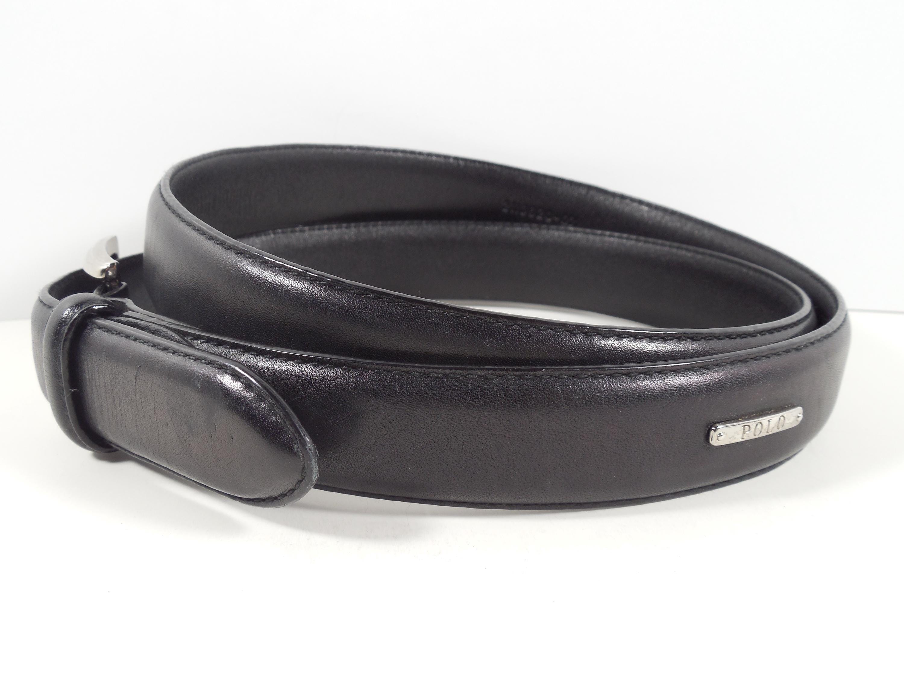 Polo by Ralph Lauren Black Croc-Embossed Belt with Silver Buckle made in Italy Ralph Lauren Y2K Ralph Lauren Black Croc Embossed Italian  main image 2