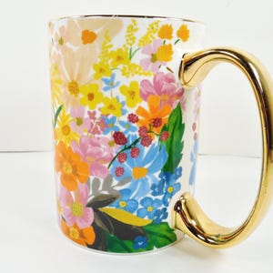 Anthropologie Rifle Paper Co. Marguerite Porcelain Floral Coffee Mug Colorful Multicolor Assorted Flowers Gold Metallic Handle And Trim image 11