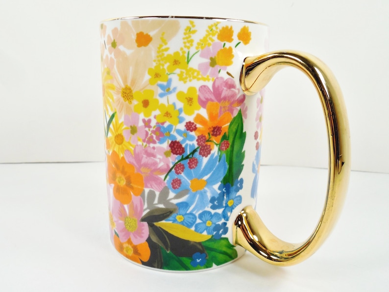Anthropologie Rifle Paper Co. Marguerite Porcelain Floral Coffee Mug Colorful Multicolor Assorted Flowers Gold Metallic Handle And Trim image 11