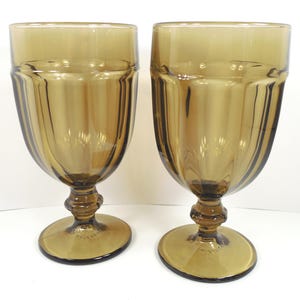 Libbey Duratuff Gibraltar Smokey Topaz Mocha Brown Amber Footed Pedestal Stemware Goblet Water Ice Tea Glasses Set of 2 Two 12 ozs. 7 inches