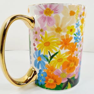 Anthropologie Rifle Paper Co. Marguerite Porcelain Floral Coffee Mug Colorful Multicolor Assorted Flowers Gold Metallic Handle And Trim image 8