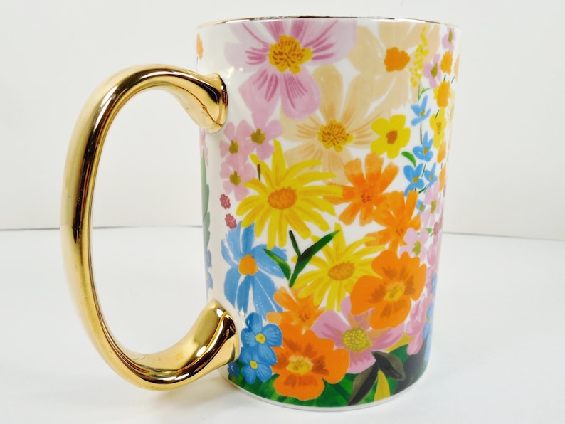 Anthropologie Rifle Paper Co. Marguerite Porcelain Floral Coffee Mug Colorful Multicolor Assorted Flowers Gold Metallic Handle And Trim image 8