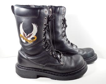 Vintage 90's Harley Davidson Motorcycles Black Leather Lace up