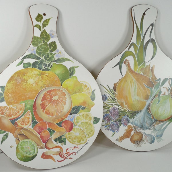 Charmaine Williamson Melamine Round Cutting Boards Kitchen Decor Art Wall Hanging Made In Britain Set Of Two 2 Shape Fruit Vegetable Design