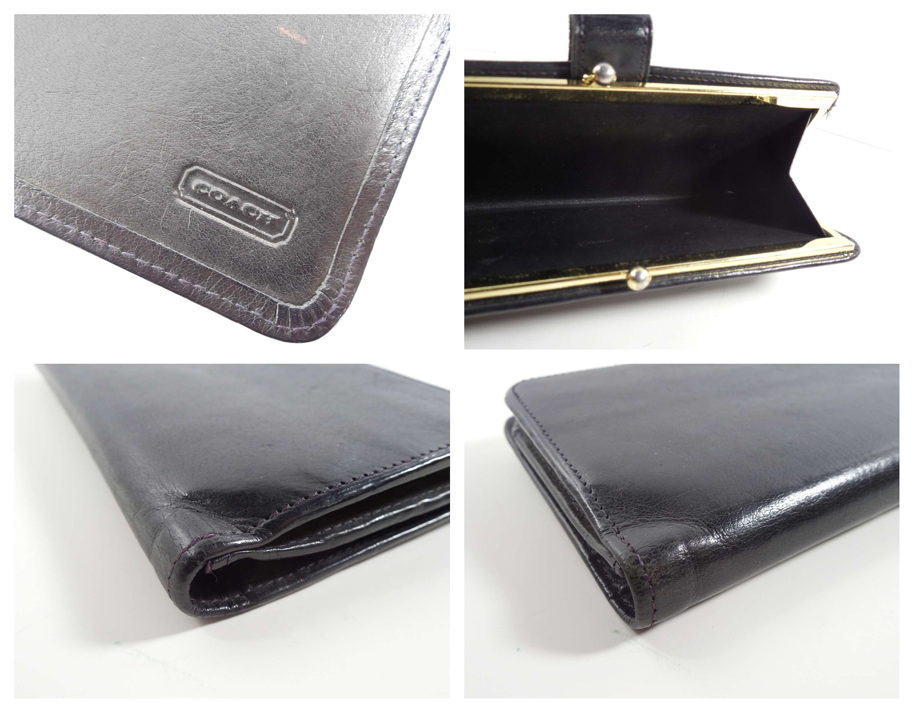 Coach Continental Black Leather Kiss Lock Checkbook Wallet Clutch Bi Fold Strap Snap Closure Card Slots Gold Metal Kiss Lock Coin Purse Back Etsy