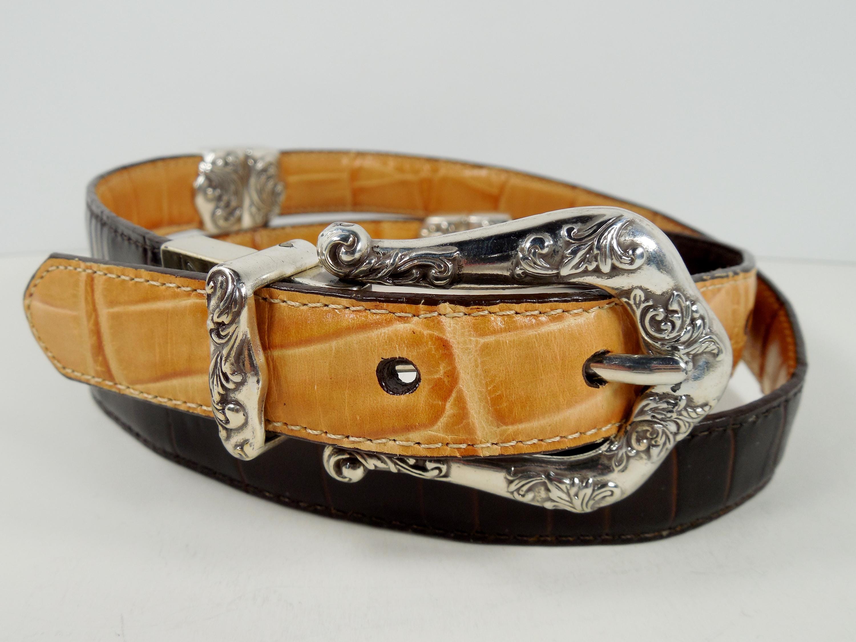 Brighton Brown Alligator Embossed Leather Belt L Brighton Brown Croc Embossed Leather Belt Silver Buckle W  main image 4