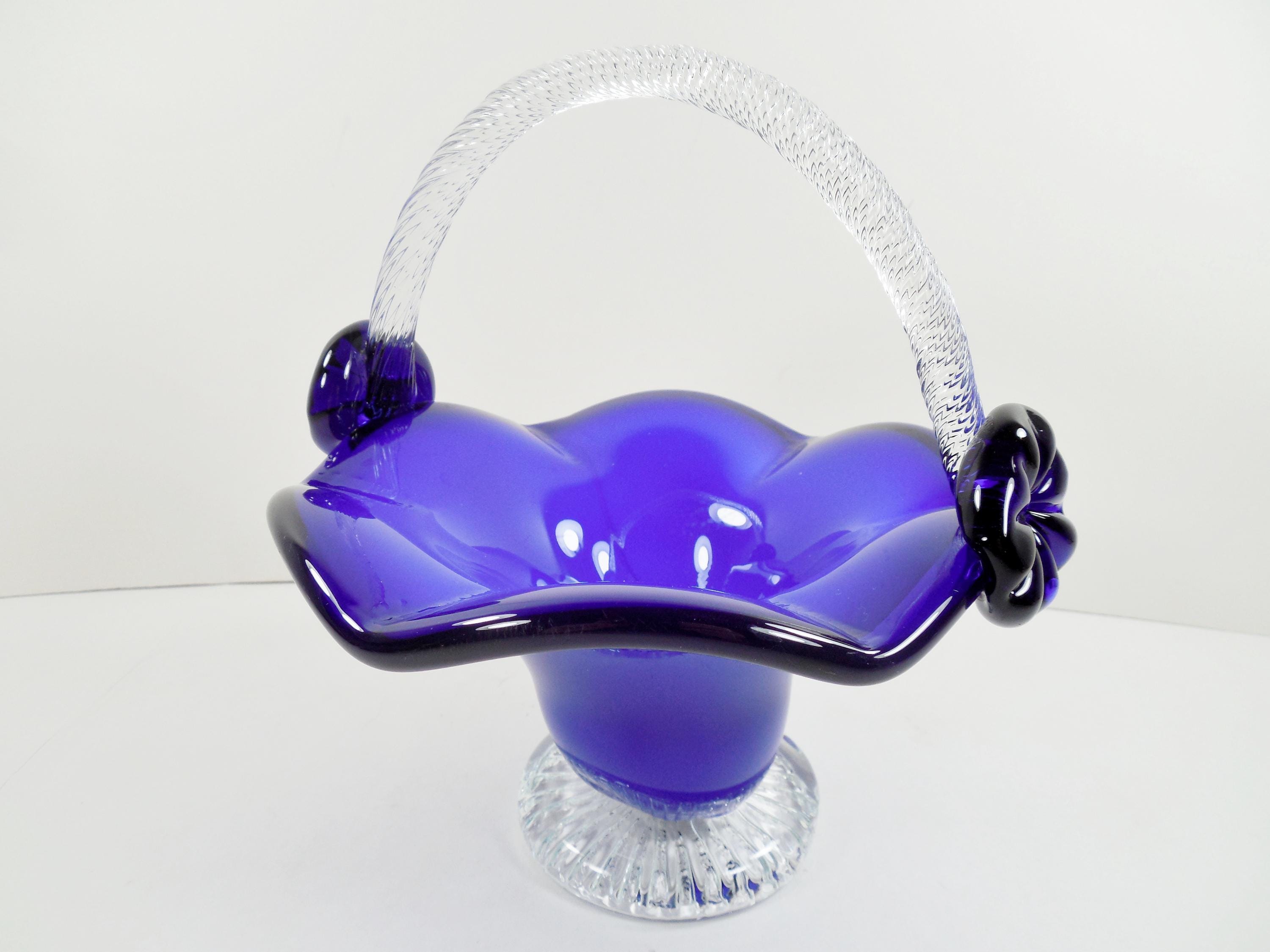 Fenton Blue Glass Basket - Etsy