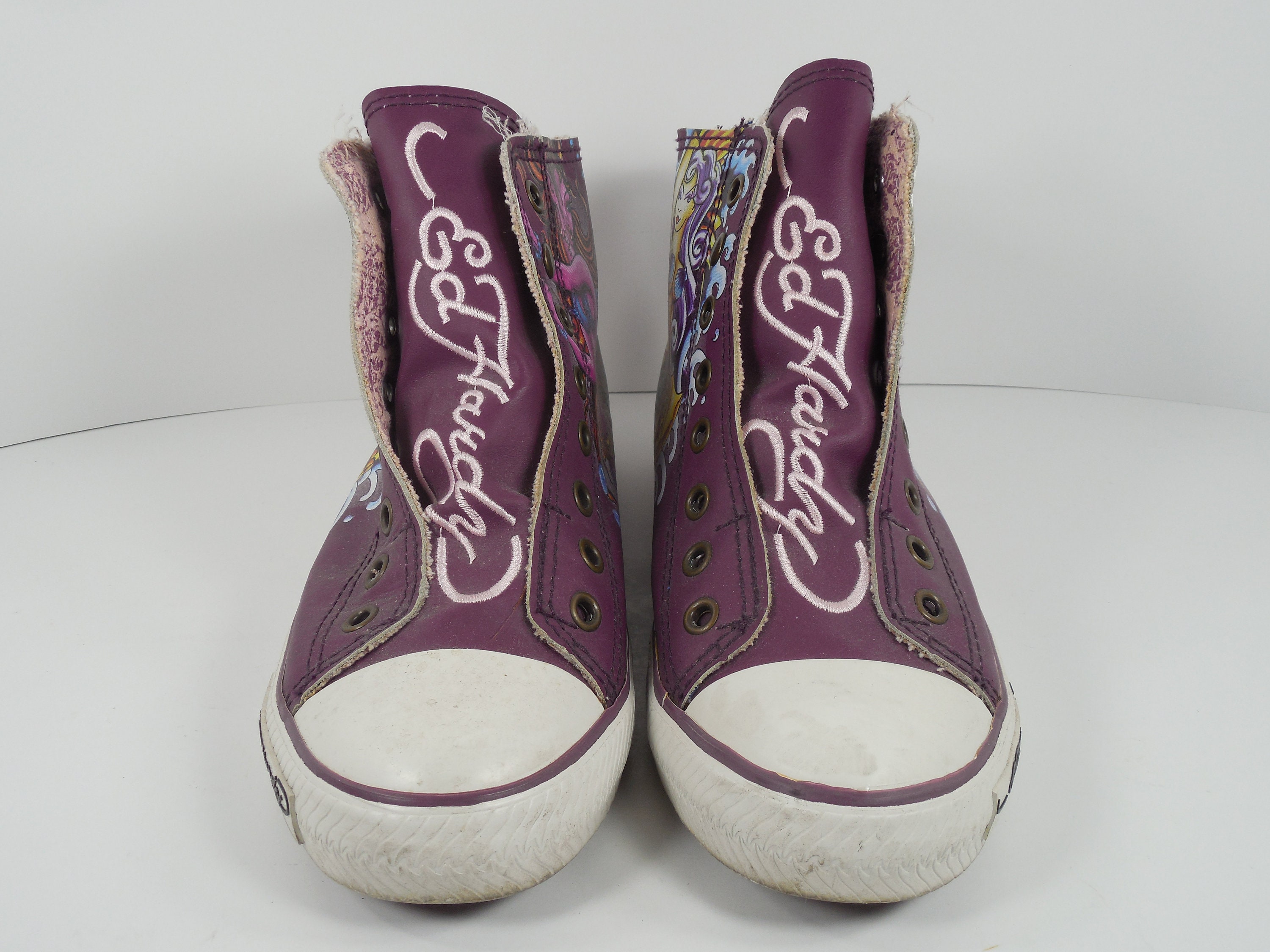 Ed Hardy Highrise Mermaid Sneakers Size 7 Purple High Tops Ankle