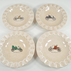 Royal China USA Antique Cars Automobiles Autos Snack Bowl Ashtray Set 4 Four Antique 1903 Oldsmobile 1899 Packard 1896 Ford 1903 Cadillac