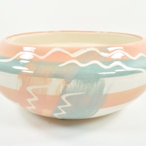 Maurice Of California Pottery Bowl Planter Pot Mid Century Southwestern Native American Aztec Style Round Shape Blush Celadon Green Glaze