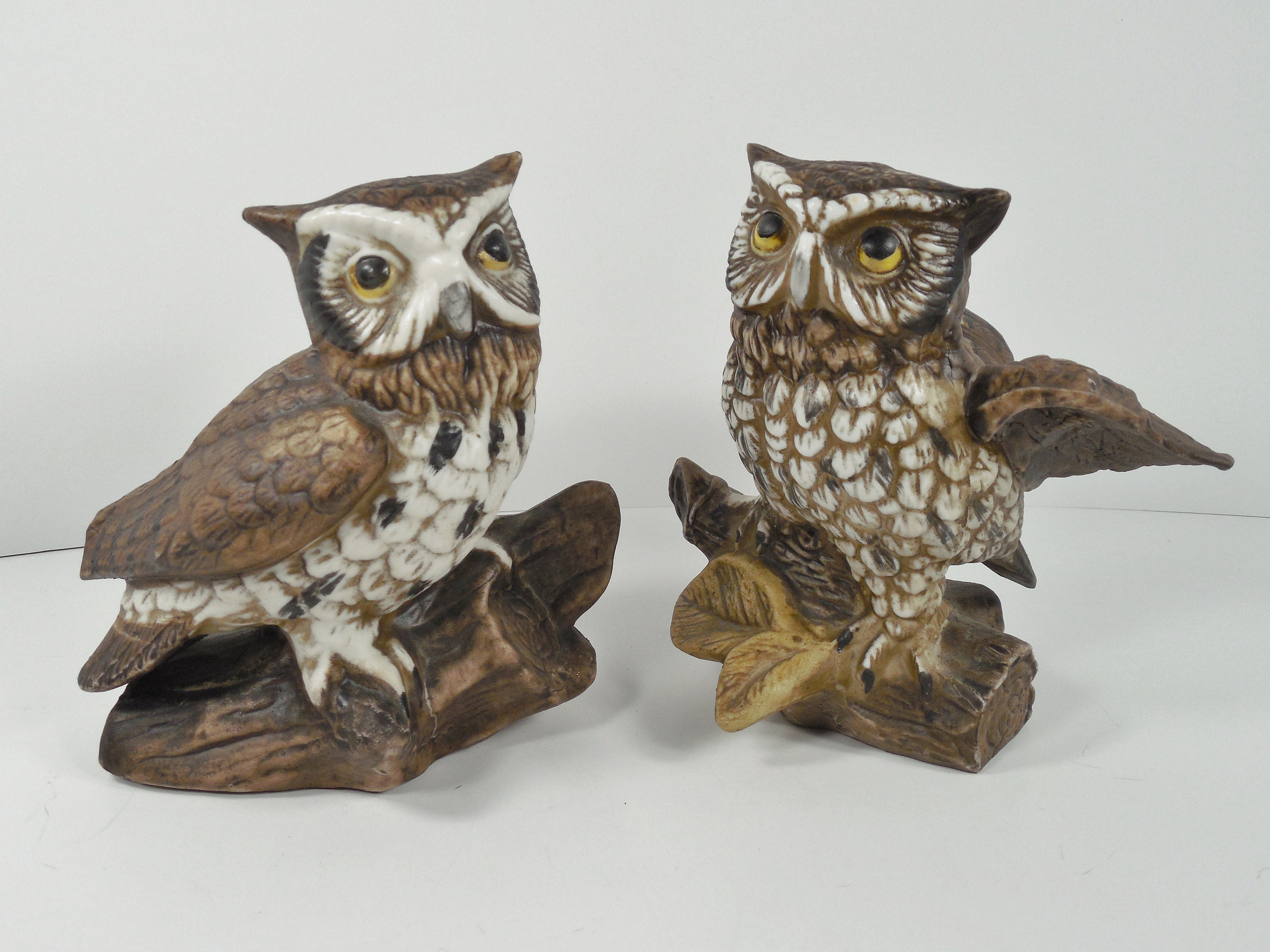 Great Horned Owl Figurine Owl Pair Owl Couple Owl Family Baby Owls Owl Set Of Two 2 Pair Mid Century