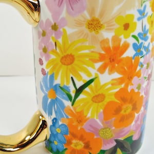 Anthropologie Rifle Paper Co. Marguerite Porcelain Floral Coffee Mug Colorful Multicolor Assorted Flowers Gold Metallic Handle And Trim image 9
