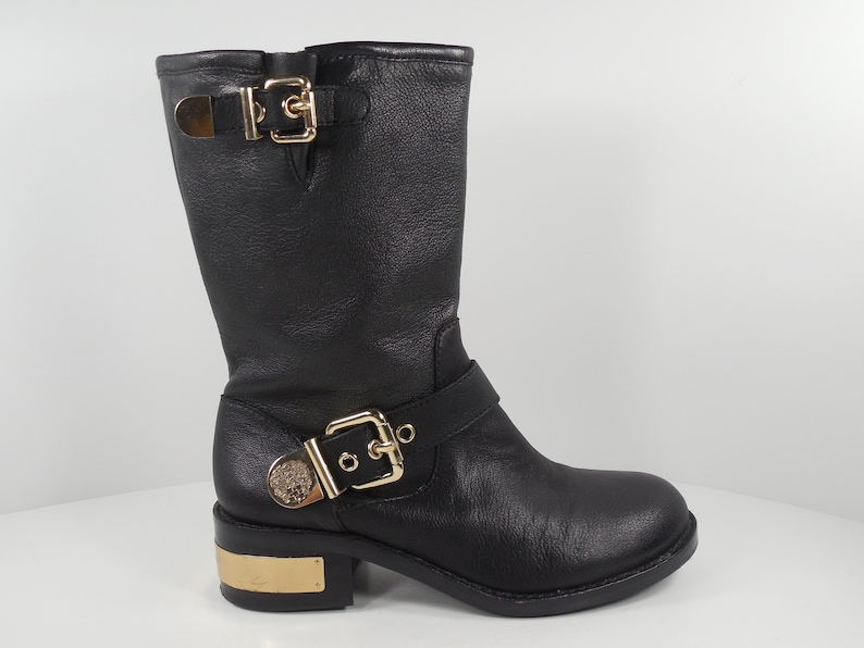Vince Camuto Winchell Moto Mid Calf Black Leather Boots Size 6 | Etsy