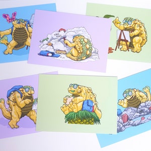 Conjunto de 6 cartões postais de dinossauros ~ Bonitos artigos de papelaria feitos à mão ~ Presente infantil ~ Ilustrações
