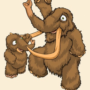Woolly mammoth art print ~ Handmade illustration - Kid&#39;s Room - Printable Digital Download (PDF JPG PNG)
