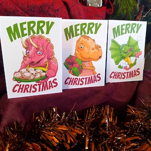 Tarjetas de Navidad de dinosaurios - Juego de tarjetas de Navidad - Dinosaurio de dibujos animados - Tarjeta de Navidad T Rex - Tarjetas de Navidad Jurásicas - Tarjetas de Navidad para niños