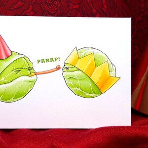 Carte de Noël Choux de Bruxelles - Grumpy Veg Cartoon - Cadeaux de Noël végétariens - Jolly Xmas Card