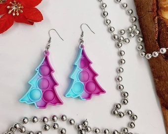 LARGE Christmas tree quirky novelty unique silicone drop fidget EARRINGS anxiety simple dimple pop autism anti stress bubble sensory toy