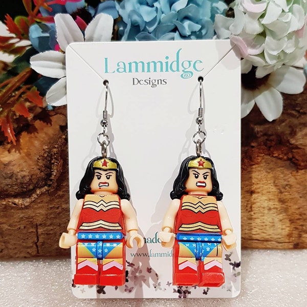 Novelty brick style superhero earrings fun gift festive unique decoration large Christmas gift