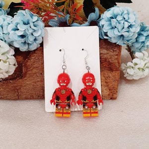 Novelty brick superhero hero Christmas earrings fun gift festive unique decoration father Christmas santa claus unique clip on available