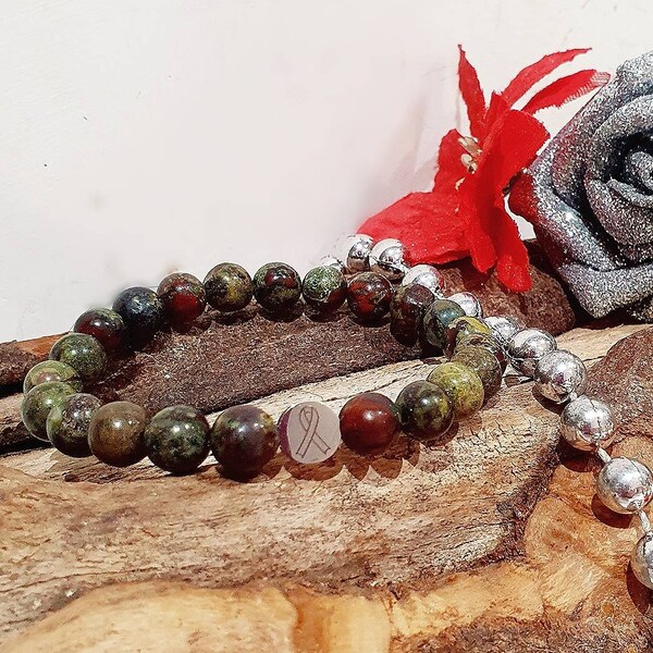Bloodstone cancer support bracelet fighter chemo stainless Steel charm breast cancer chemotherapy healing radiotherapy support  help