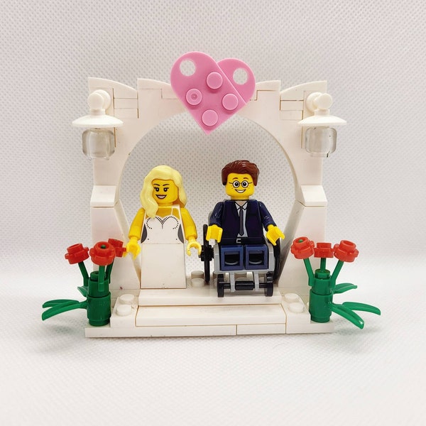 Custom DESIGN your OWN Build / ready made WHITE  brick wheelchair(extra) wedding cake topper heart lgbtqia2s+ colour scheme bride groom arch