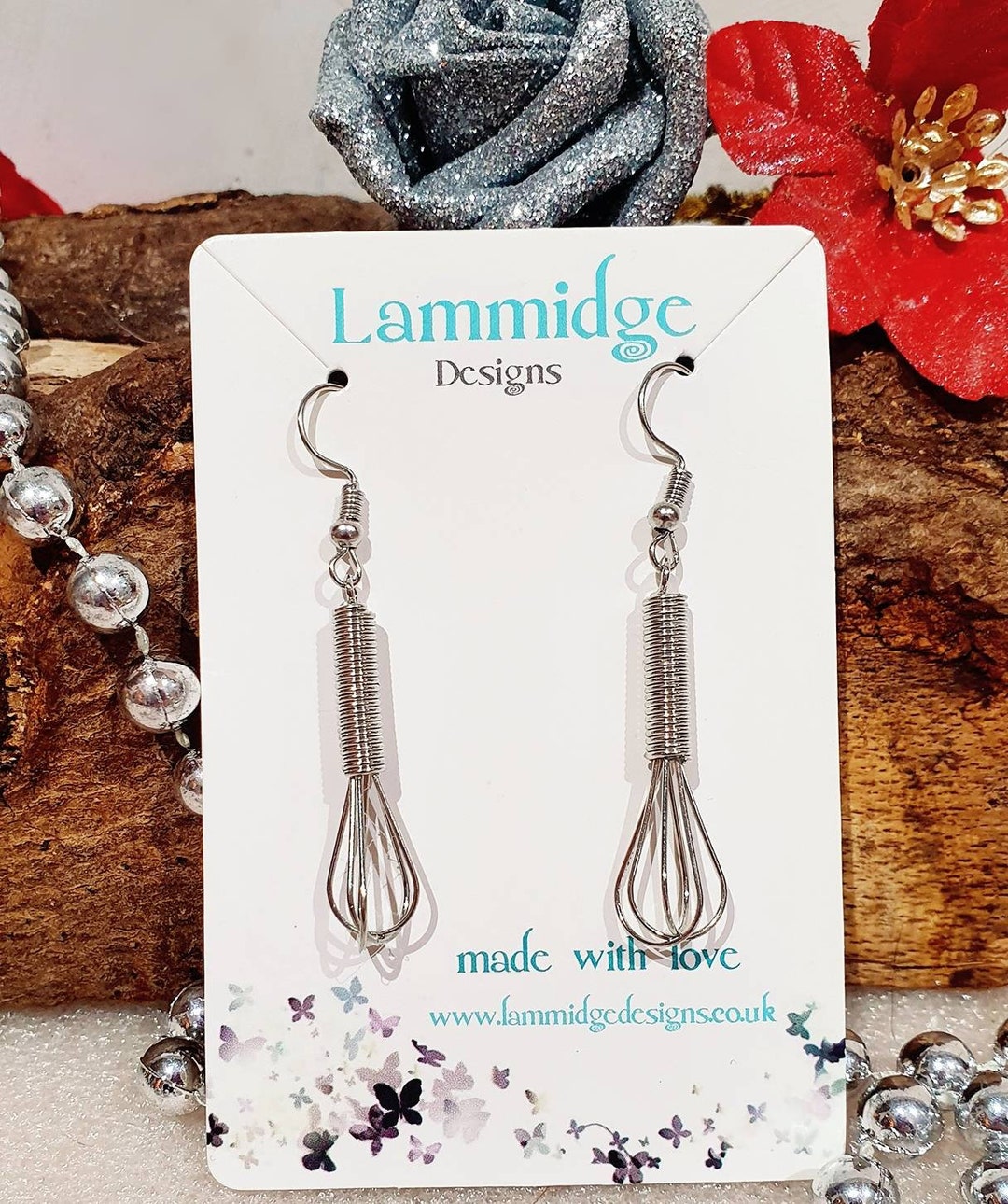 Novelty Wire Chef Whisk Earrings Spiral Wire Wrap Fun Handmade Novelty