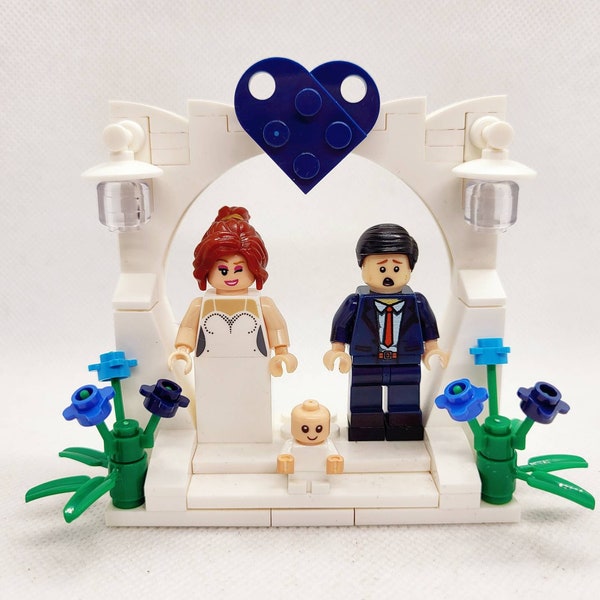 Custom personalised wedding cake topper, WHITE build / built brick lgbtqia2s+ bride groom arch