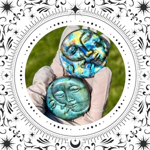 You Pick Flashy Labradorite Celestial Sun and Moon Carvings