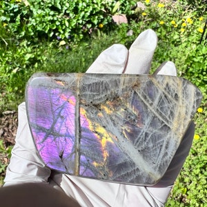 Flashy Purple Labradorite Freeform - High Grade Ethically Sourced Rainbow Labradorite - Protecting Crystal for Altar