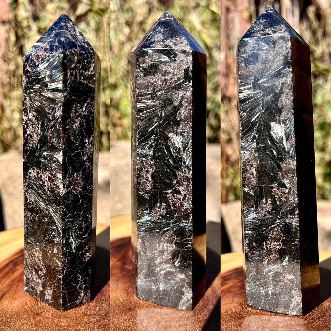 6 XL Arfvedsonite Tower With & Pyrite Astrophyllite Obelisk
