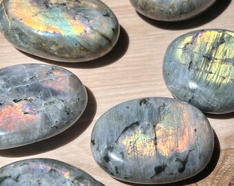 Extra Large Electric Neon Rainbow Labradorite Palm Stones - Protecting Crystals - Mermaid Labradorite Gallet Stones for Protection