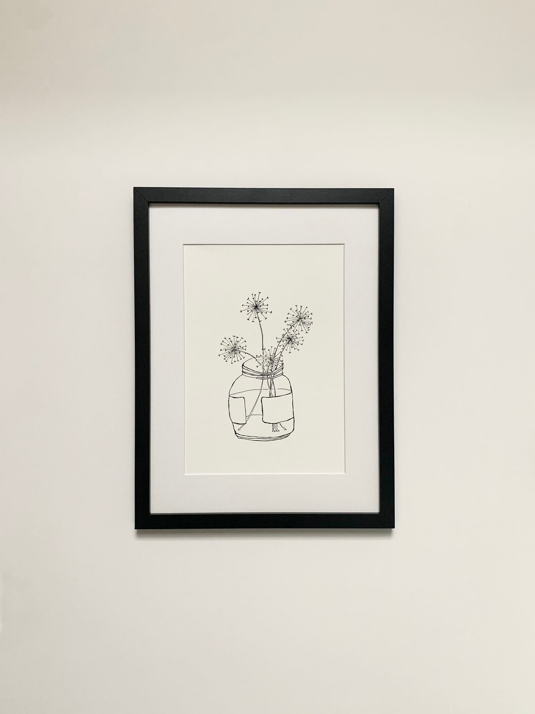Large Black Floral Wall Art Minimalist Dandelion Etsy
