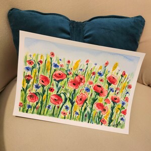 campo di papaveri, campo di fiori, campo fiorito, primavera, campagna, arte murale, decorazione murale, dipinto shabby chic, dipinto country